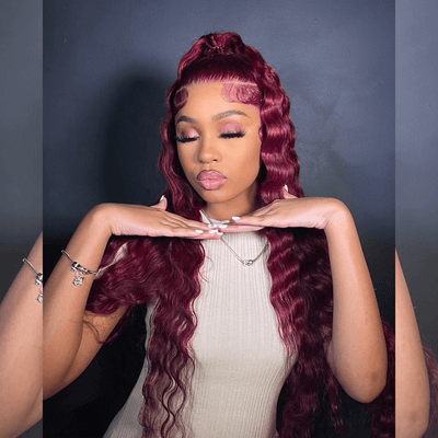 Tuneful Burgundy Color Deep Wave 13x6 5x5 6x5 Glueless Lace Front Closure Human Hair Wigs