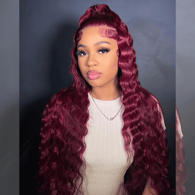 Tuneful Burgundy Color Deep Wave 13x6 5x5 6x5 Glueless Lace Front Closure Human Hair Wigs