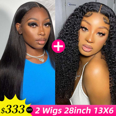[2Wigs 13x6] Jerry Curly & Straight 28 Inches Lace Frontal Wigs