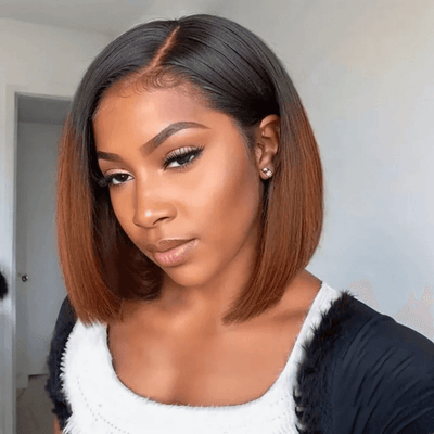 Tuneful Glueless 1b/30 Ombre Brown Colored Human Hair Bob Straight Wigs