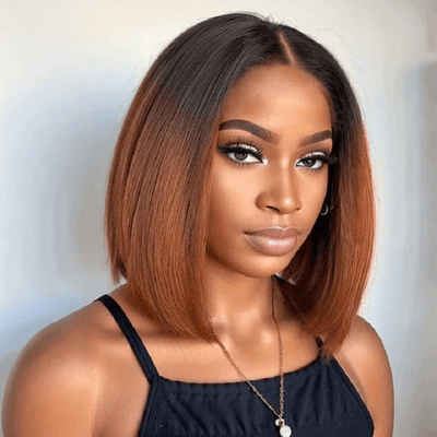 Tuneful Glueless 1b/30 Ombre Brown Colored Human Hair Bob Straight Wigs