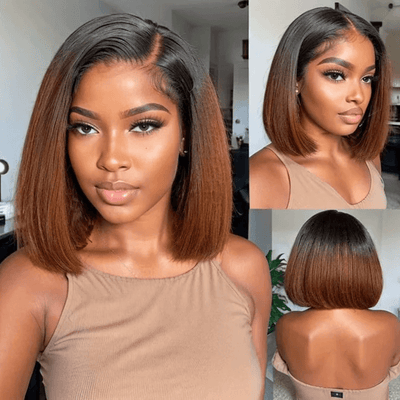 Tuneful Glueless 1b/30 Ombre Brown Colored Human Hair Bob Straight Wigs
