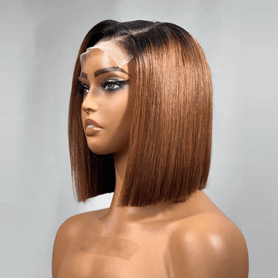 Tuneful Glueless 1b/30 Ombre Brown Colored Human Hair Bob Straight Wigs