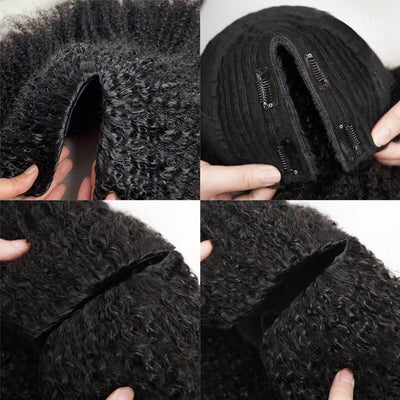 Natural Curly Highlight Brown Colored Seamless V-Part Wig