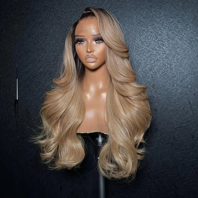 (5)-32 inch - Body Wave Ombre Ash Blonde Mixed Dirty Blonde Glueless Wigs
