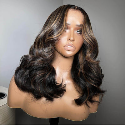 Tuneful Blonde Highlight Colored Body Wave 13x6 Lace Front 6x5 Wear Go Human Hair Wigs
