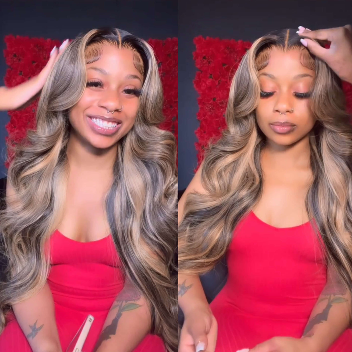 Tuneful Glueless Blonde Highlights 1B/27 Colored 13x6 5x5 6x5 Lace Front Closure Body Wave Wig
