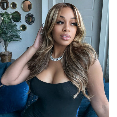 Tuneful Black Girl Blonde Highlight 13x6 Lace Front Human Hair 250% Density Body Wave Wig