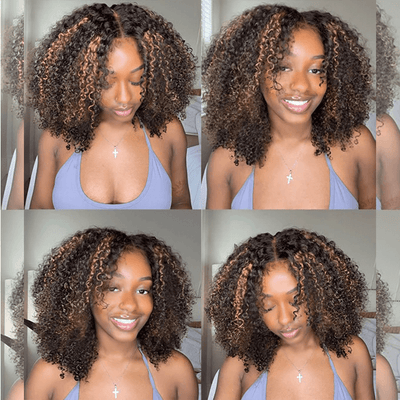 Super Deal Summer Style Brown Highlight Colored Curly 6x5 Wear Go Glueless Lace Human Hair Wigs