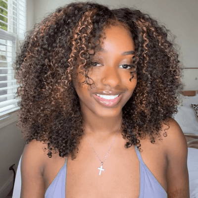 Super Deal Summer Style Brown Highlight Colored Curly 6x5 Wear Go Glueless Lace Human Hair Wigs