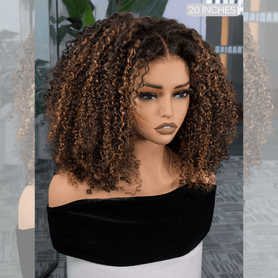 Super Deal Summer Style Brown Highlight Colored Curly 6x5 Wear Go Glueless Lace Human Hair Wigs