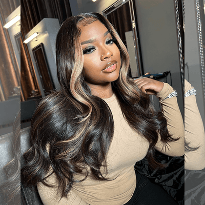 Tuneful Double Drawn Blonde Highlight Brown Colored Body Wave Human Hair Wigs