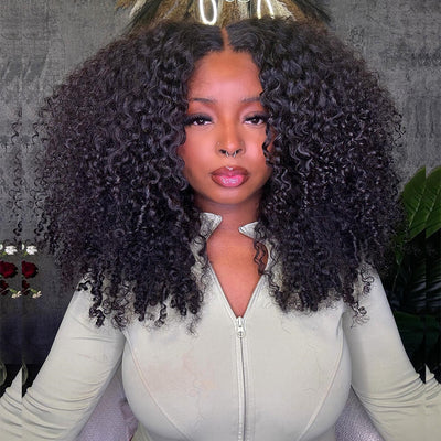 Tuneful 250% Density Double Drawn Kinky Curly Fluffy Human Hair Wigs