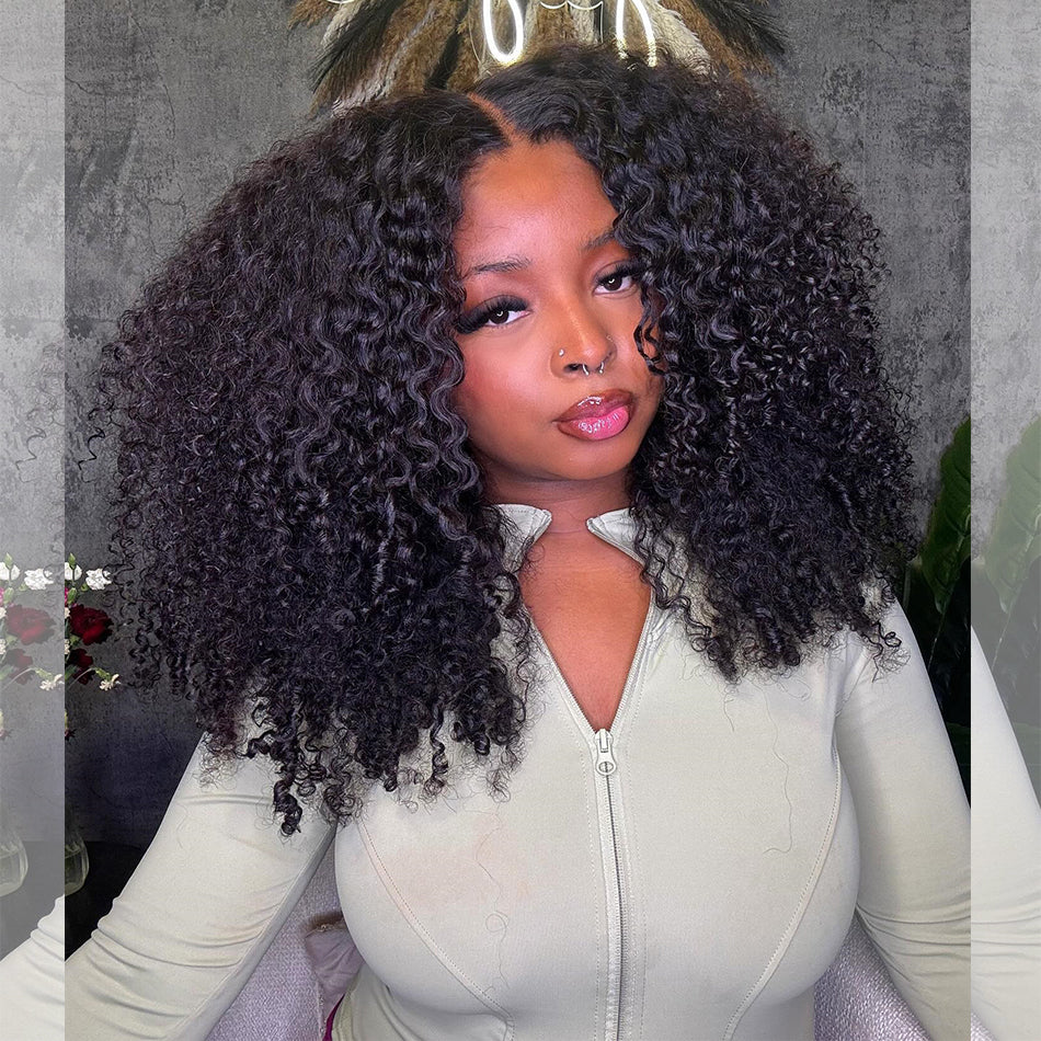 Tuneful 250% Density Double Drawn Kinky Curly Fluffy Human Hair Wigs