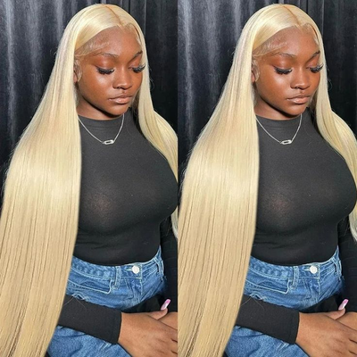 [2Wigs 13x6] Blonde Straight & Natural Black Jerry Curly 30 Inches Lace Frontal Wigs
