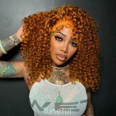 Super Deal Summer Style Ginger Colored Curly 6x5 Wear Go Glueless Lace Human Hair Wigs