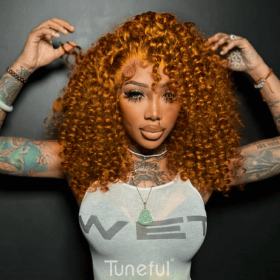 Super Deal Summer Style Ginger Colored Curly 6x5 Wear Go Glueless Lace Human Hair Wigs