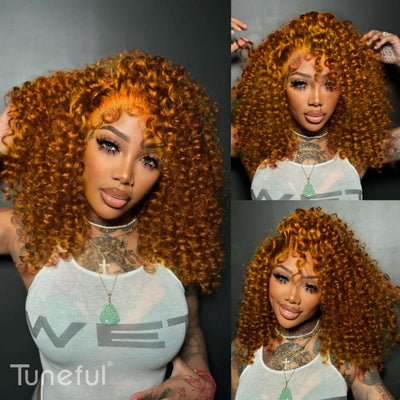 Super Deal Summer Style Ginger Colored Curly 6x5 Wear Go Glueless Lace Human Hair Wigs