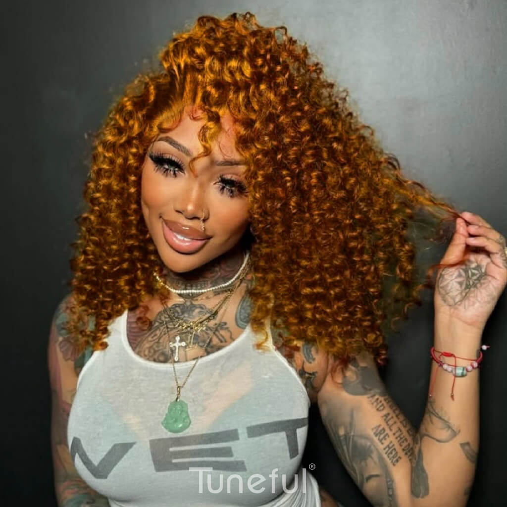 Super Deal Summer Style Ginger Colored Curly 6x5 Wear Go Glueless Lace Human Hair Wigs