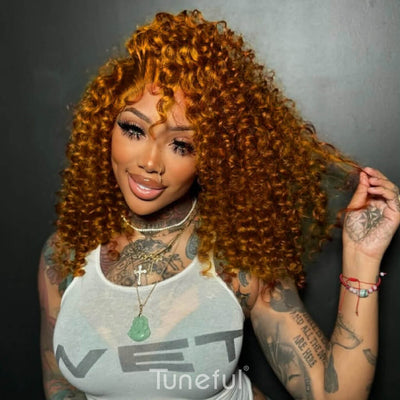Super Deal Summer Style Ginger Colored Curly 6x5 Wear Go Glueless Lace Human Hair Wigs