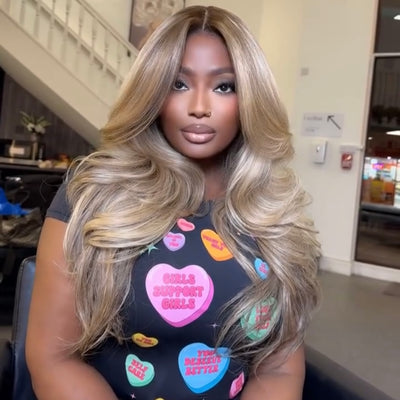 Tuneful Special Customised Rich Girl Vibe Blonde Highlight Human Hair Wig