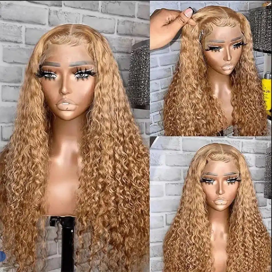 Tuneful Honey Blonde Colored Deep Wave Glueless Lace Human Hair Wigs