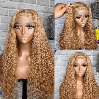 Tuneful Honey Blonde Colored Deep Wave Glueless Lace Human Hair Wigs