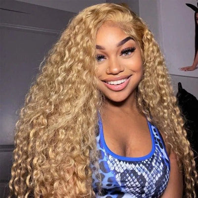 Tuneful Honey Blonde Colored Deep Wave Glueless Lace Human Hair Wigs