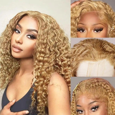Tuneful Honey Blonde Colored Deep Wave Glueless Lace Human Hair Wigs