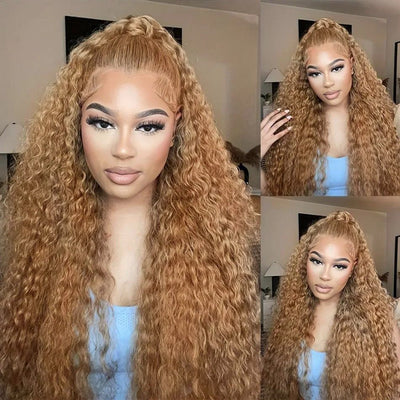 Tuneful Honey Blonde Colored Deep Wave Glueless Lace Human Hair Wigs