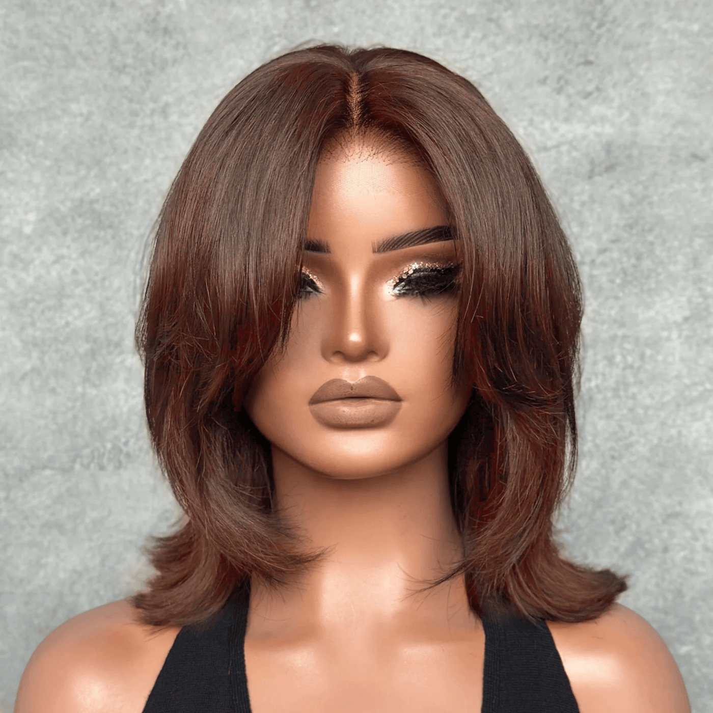 Face-Framing Sleek Swoop Bangs Layered Bob 6x5 Glueless Lace Human Hair Wig