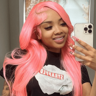 Tuneful Special Customise Pink Colored 13x6 HD Lace Front Human Hair 613 Frontal Wigs 210% Density