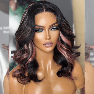 Tuneful Pink Highlight Colored Body Wave 13x6 Lace Front 6x5 Wear Go Human Hair Wigs