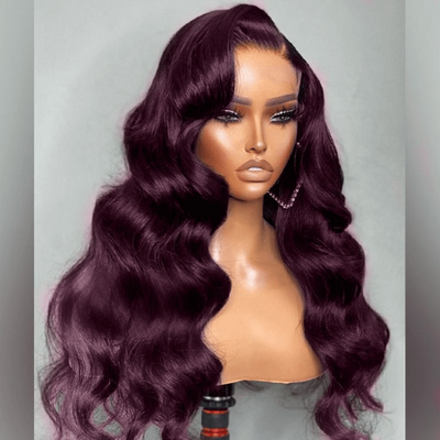 Tuneful Glueless Dark Purple Color 13x6 6x5 Lace Frontal Closure Human Hair Wigs