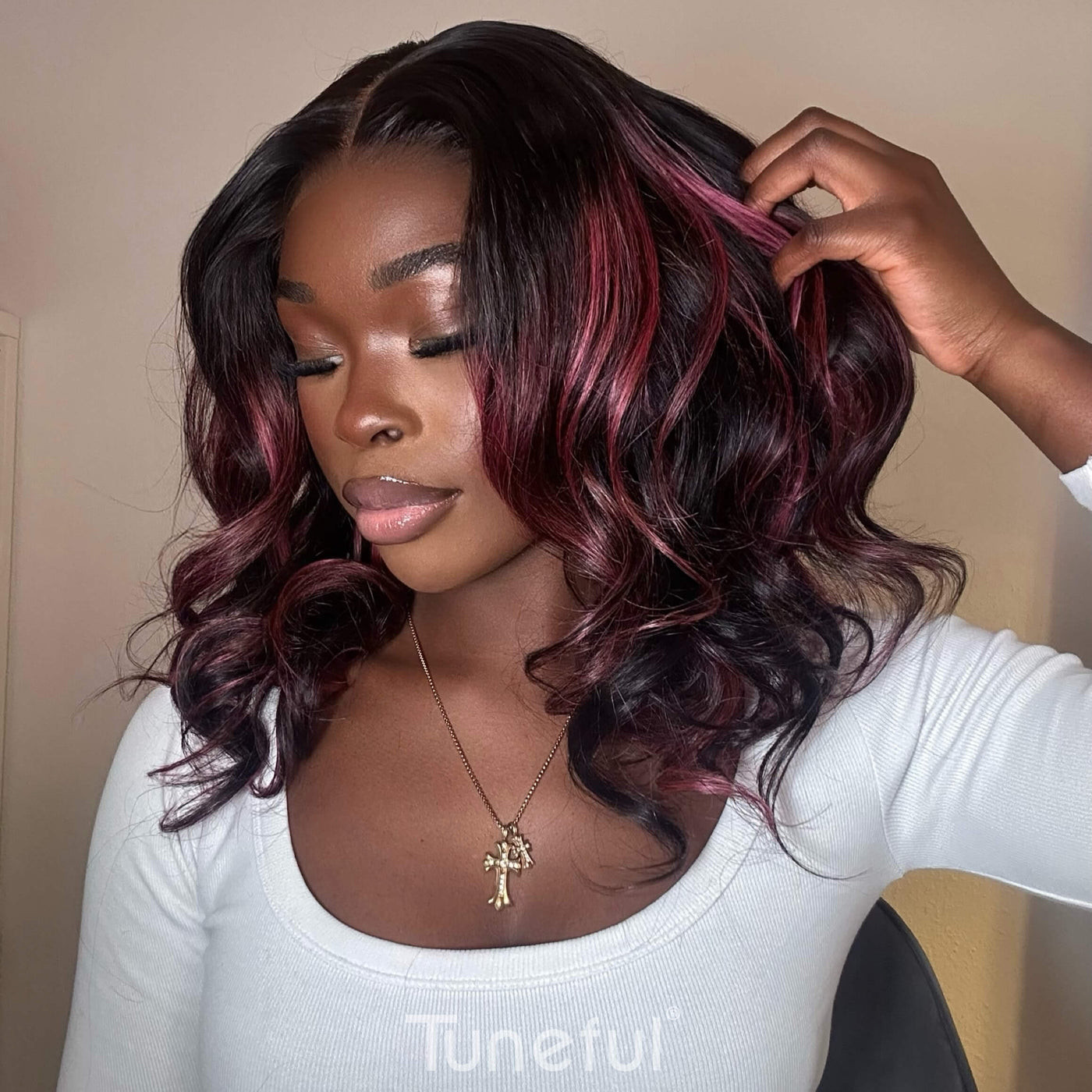 Tuneful Pink Highlight Colored Body Wave 13x6 Lace Front 6x5 Wear Go Human Hair Wigs