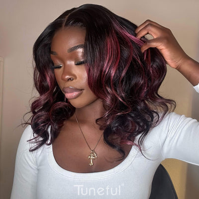 Tuneful Pink Highlight Colored Body Wave 13x6 Lace Front 6x5 Wear Go Human Hair Wigs
