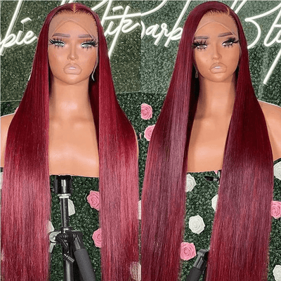 Tuneful 99j Burgundy Color 13x4 Lace Front Human Hair Straight Wigs Bogo Deal