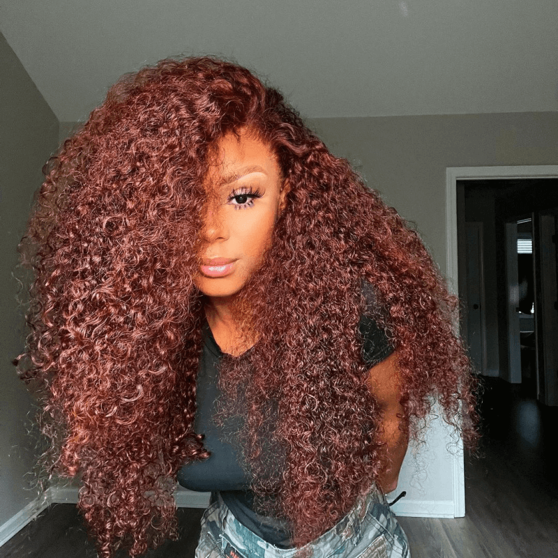 Tuneful Glueless #33 Auburn Colored 13x6 5x5 6x5 Lace Front Closure Human Hair Wigs Jerry Curly Wigs 180% Density