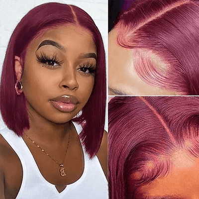Tuneful Super Deal 99J Burgundy Colored Bob 13x4 Lace Full Frontal Human Hair Wigs 150% Density