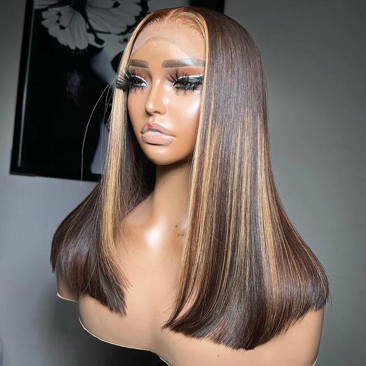 Tuneful Highlight Colored Glueless Straight 4x6 13x6 Lace Front Closure Human Hair Bob Wigs 180% Density