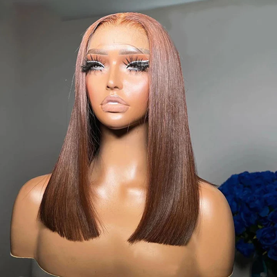 Tuneful Chocolate Brown Glueless Straight 6x5 13x6 Lace Front Closure Human Hair Bob Wigs 210% Density