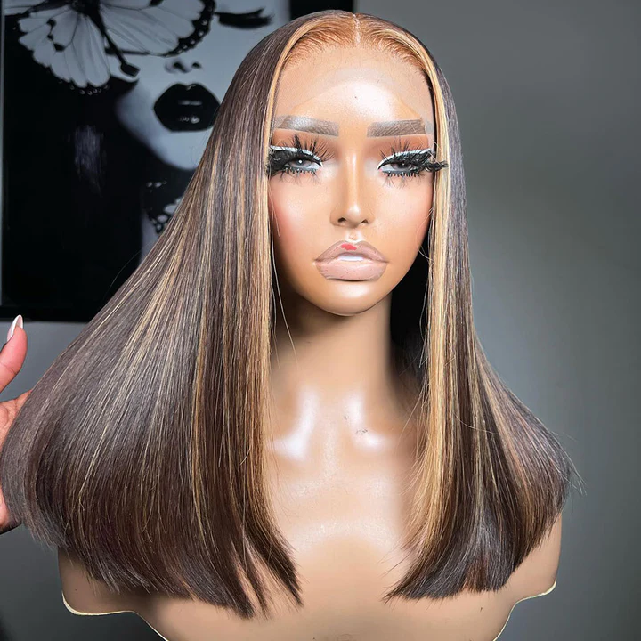 Tuneful Highlight Colored Glueless Straight 4x6 13x6 Lace Front Closure Human Hair Bob Wigs 180% Density
