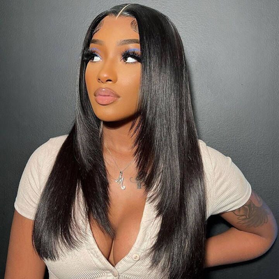 Tuneful Layer Cut Straight Glueless 6x5 13x6 Lace Front Closure Human Hair Wigs 210% Density