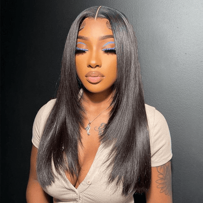 Tuneful Layer Cut Straight Glueless 6x5 13x6 Lace Front Closure Human Hair Wigs 210% Density