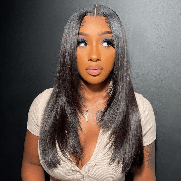 Tuneful Layer Cut Straight Glueless 6x5 13x6 Lace Front Closure Human Hair Wigs 210% Density