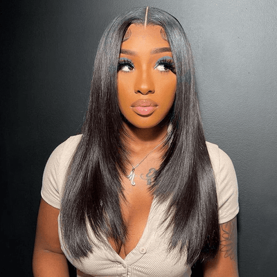 Tuneful Layer Cut Straight Glueless 6x5 13x6 Lace Front Closure Human Hair Wigs 210% Density