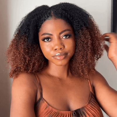 Natural Curly Ombre Brown Colored Seamless V-Part Wig