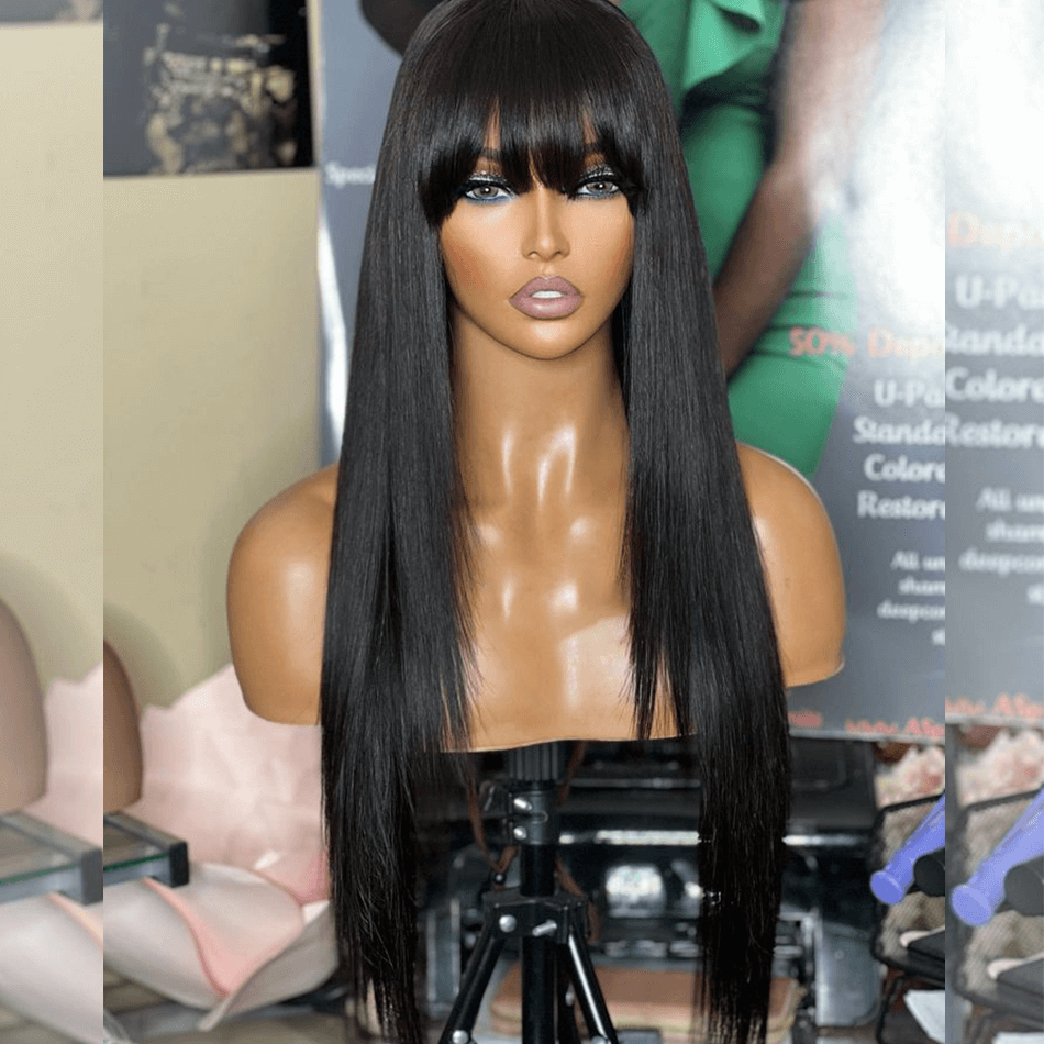 Tuneful Human Hair Wigs With Bang Affordable Machine Made Fashion Wig