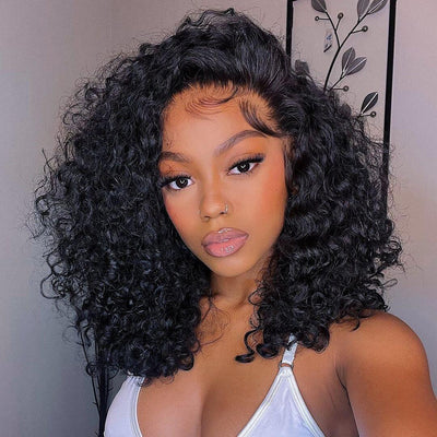 Tuneful Curly Bob Wigs Human Hair 13x6 Lace Front Wig 180% Density