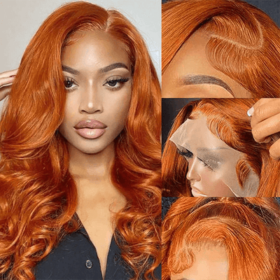 Tuneful Glueless Elegant Ginger Colored 13x6 Lace Front 6x5 Wear Go Human Hair Body Wave Wigs